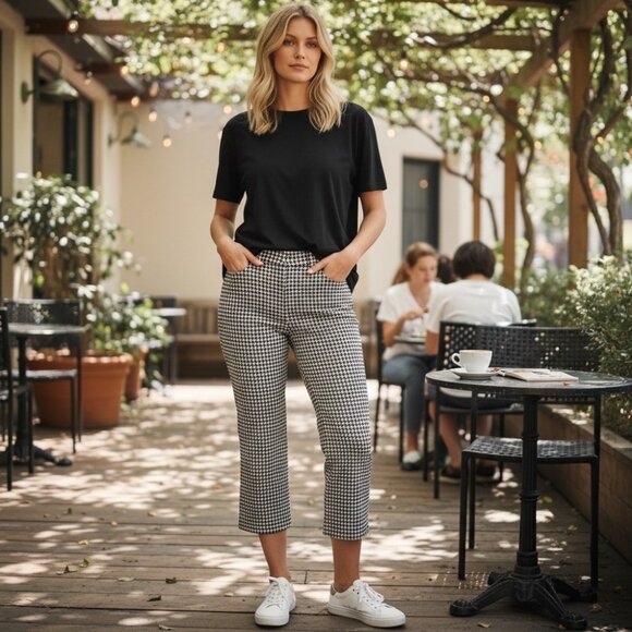 Lauren Ralph Lauren Wool Crop Trouser Pants Houndstooth High Rise 8P Equestrian - Picture 1 of 7